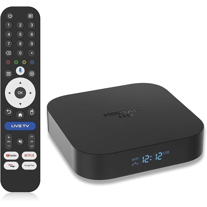 A typical Android TV box with remote