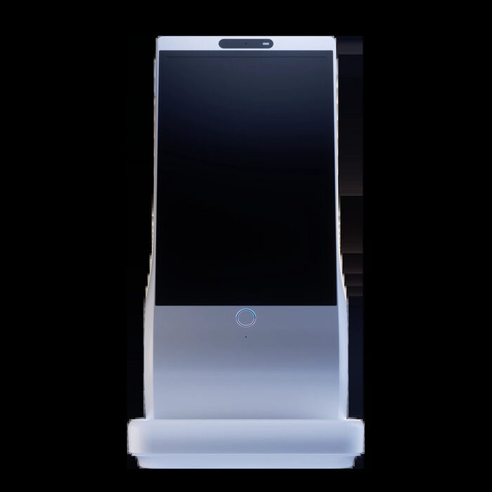 Euvola, a tall upright 8 inch screen on a clear stand